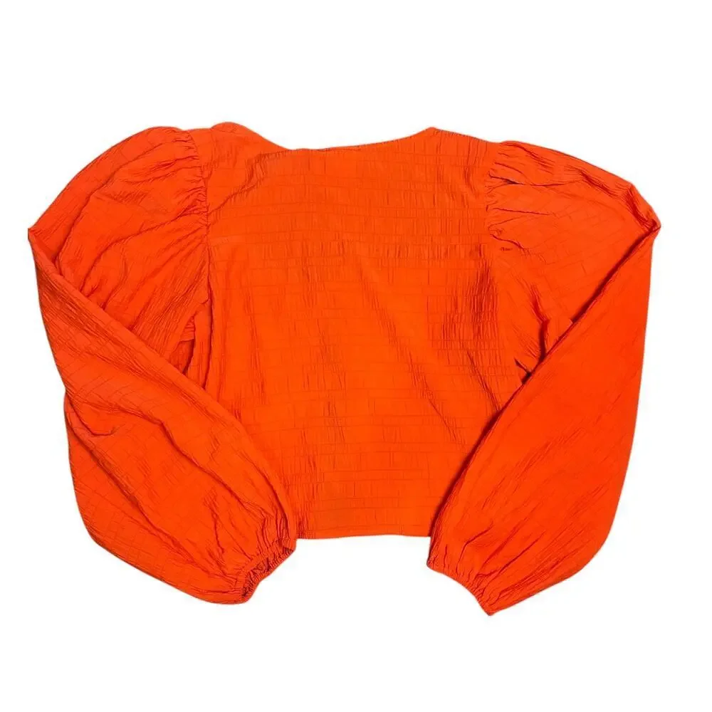 NWT Levi's Embry Tie Front Orange Puff Sleeve Blouse Levis Boho Top size Medium - Picture 4 of 7